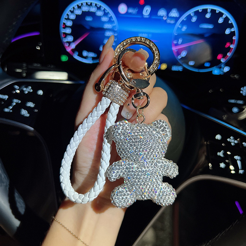 Teljes gyémánt agyagmackós autós kulcstartó rajzfilm kulcstartó gyémánt táska lógó új ünnepi ajándék