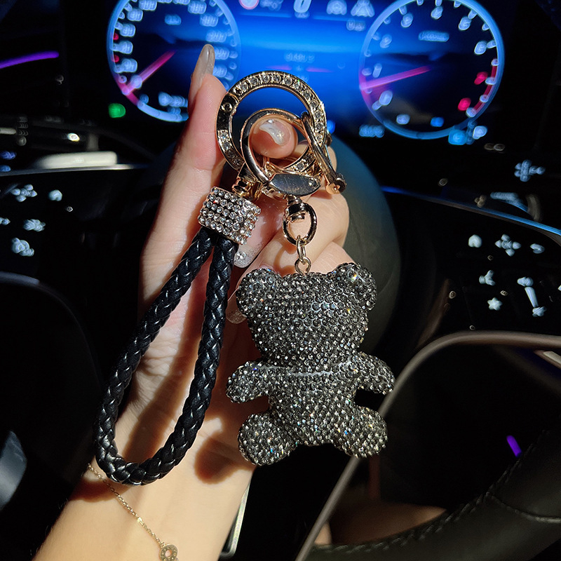 Teljes gyémánt agyagmackós autós kulcstartó rajzfilm kulcstartó gyémánt táska lógó új ünnepi ajándék