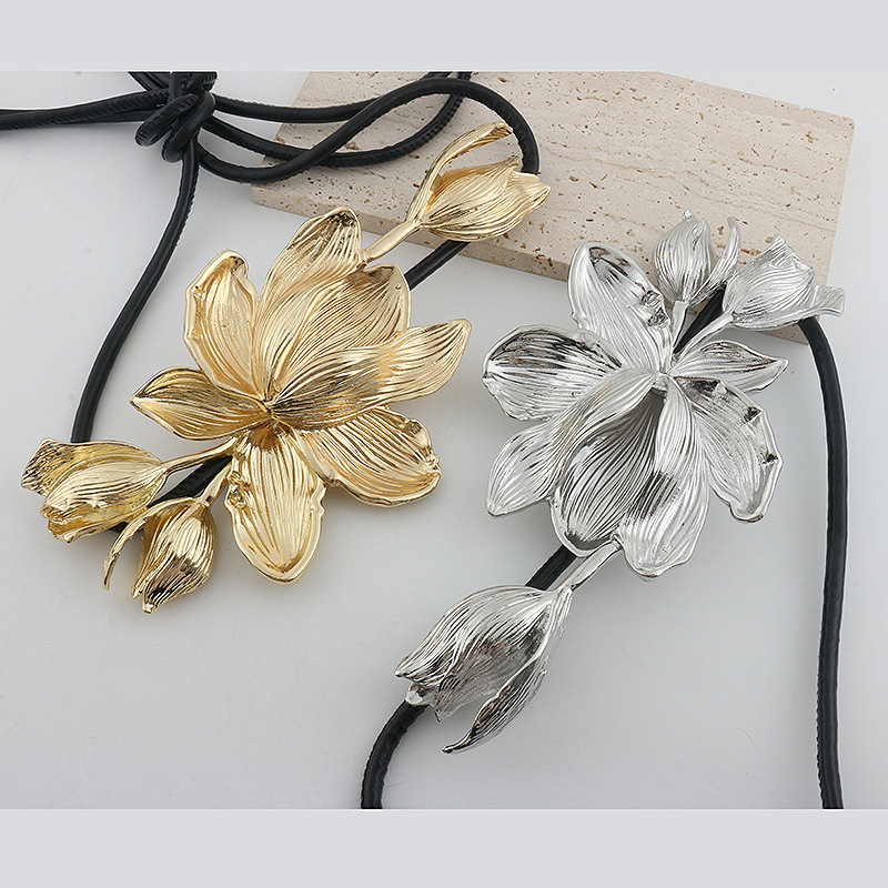 Lanț de talie cu flori mari, exagerat, ZR, același stil, metalic, cu lalea, european și american, pentru femei, 2024, explozii noi, potrivit pentru fustă și pantaloni, curea