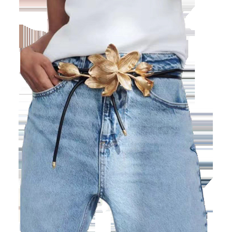 Lanț de talie cu flori mari, exagerat, ZR, același stil, metalic, cu lalea, european și american, pentru femei, 2024, explozii noi, potrivit pentru fustă și pantaloni, curea