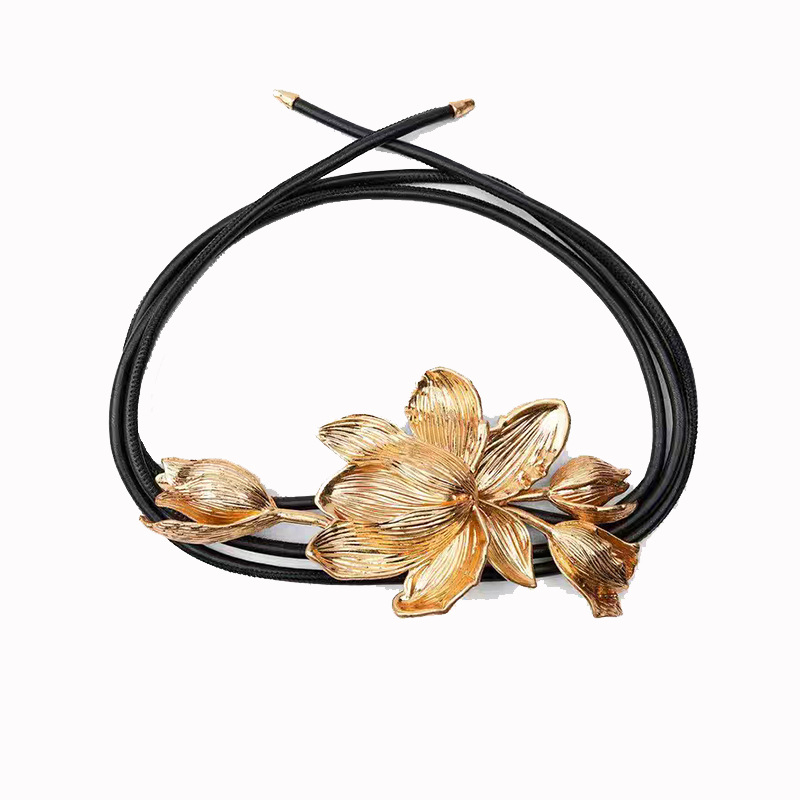 Lanț de talie cu flori mari, exagerat, ZR, același stil, metalic, cu lalea, european și american, pentru femei, 2024, explozii noi, potrivit pentru fustă și pantaloni, curea