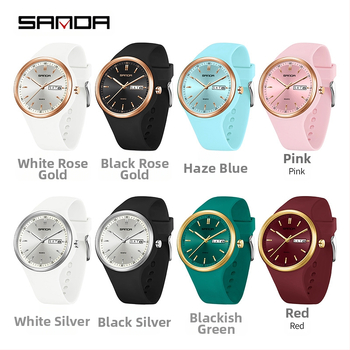 Sanda Sanda Watch Μοντέρνο απλό στρογγυλό ρολόι φοιτητών με διπλό ημερολόγιο, αδιάβροχο ρολόι εξετάσεων με χαλαζία