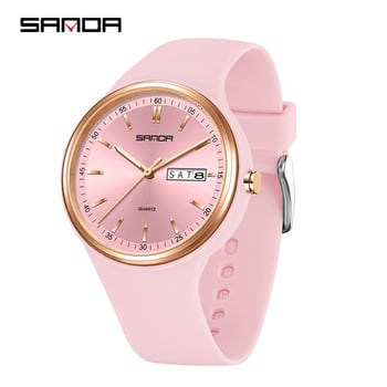 Sanda Sanda Watch Μοντέρνο απλό στρογγυλό ρολόι φοιτητών με διπλό ημερολόγιο, αδιάβροχο ρολόι εξετάσεων με χαλαζία