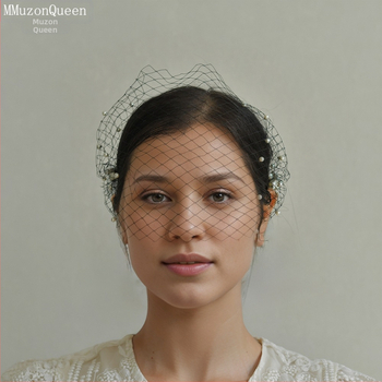 Manzhen европейска и американска външна търговия перлена булка мрежеста клетка за птици воал винтидж булчинска рокля фото реквизит MA08