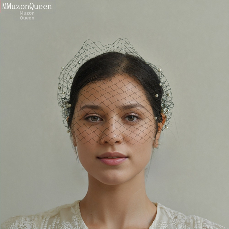 Manzhen европейска и американска външна търговия перлена булка мрежеста клетка за птици воал винтидж булчинска рокля фото реквизит MA08