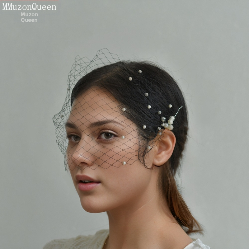 Manzhen европейска и американска външна търговия перлена булка мрежеста клетка за птици воал винтидж булчинска рокля фото реквизит MA08