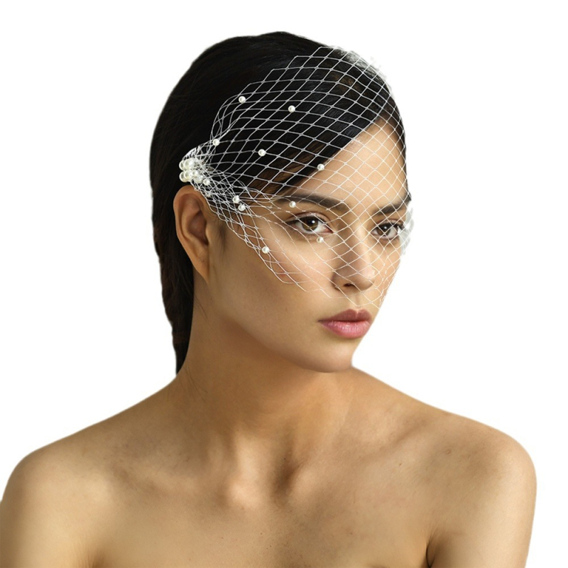 Manzhen европейска и американска външна търговия перлена булка мрежеста клетка за птици воал винтидж булчинска рокля фото реквизит MA08