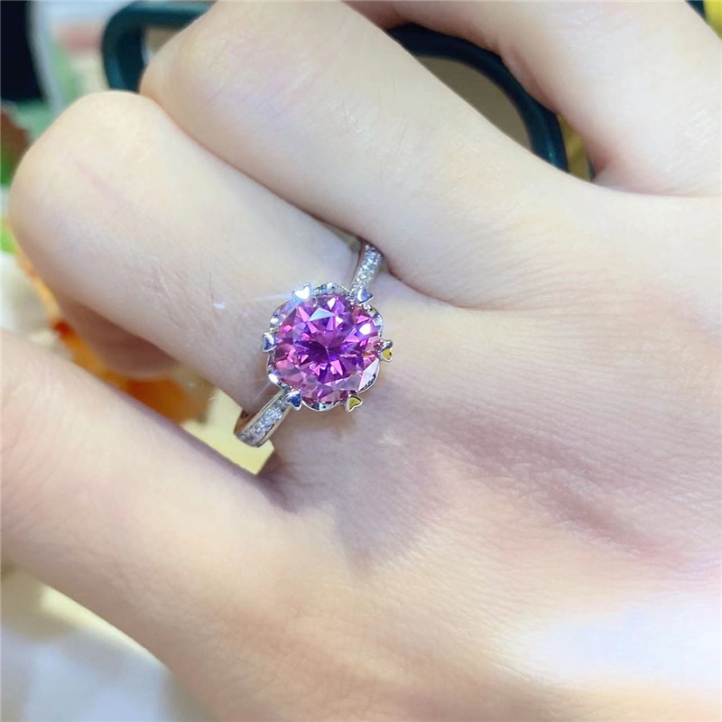 Rožinis moissanito žiedas moterims, spalvinga snaigės spalvos išsauganti „Mosan“ deimantinė didmeninė dovana merginos gimtadienio ir Valentino dienos proga