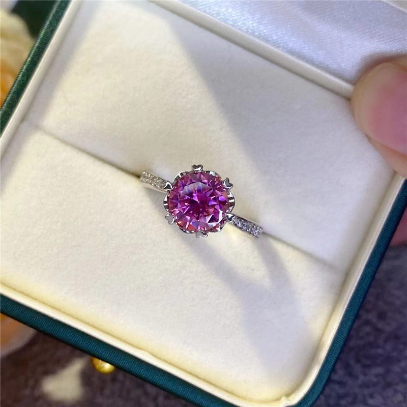 Rožinis moissanito žiedas moterims, spalvinga snaigės spalvos išsauganti „Mosan“ deimantinė didmeninė dovana merginos gimtadienio ir Valentino dienos proga