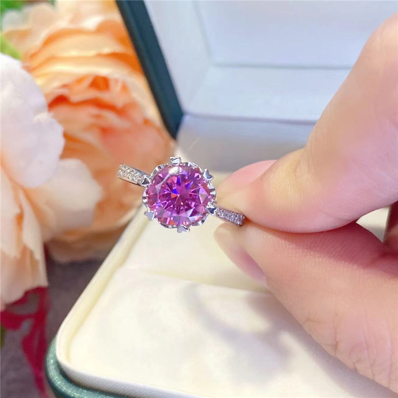 Rožinis moissanito žiedas moterims, spalvinga snaigės spalvos išsauganti „Mosan“ deimantinė didmeninė dovana merginos gimtadienio ir Valentino dienos proga