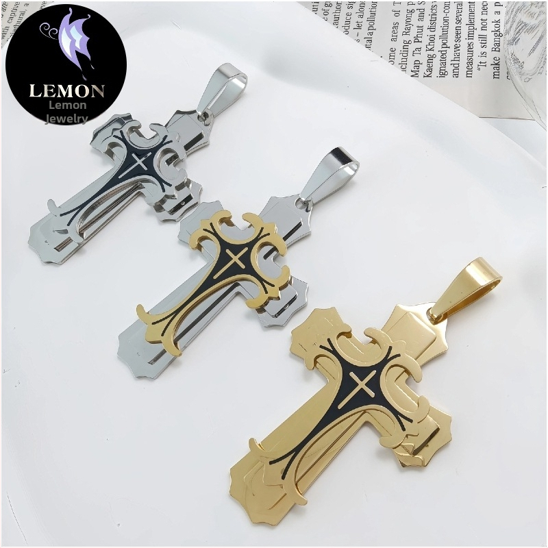 Amazon AliExpressi kuum müük Euroopa ja Ameerika uus trendikas meeste titaanterasest lameda sektsiooniga kaelakee roostevabast terasest õlitilgaga ristripats