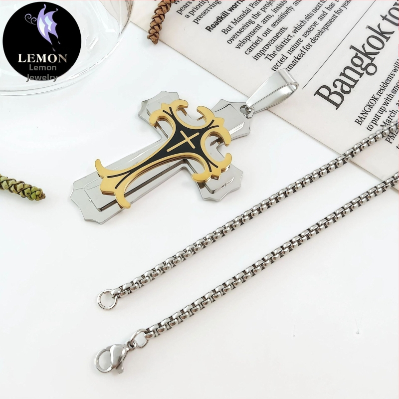 Amazon AliExpress Гореща разпродажба Европейски и американски Нови модерни мъжки колиета от титаниева стомана с плосък профил от неръждаема стомана с висулка с капка масло