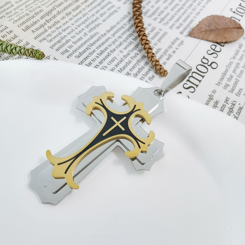 „Amazon AliExpress“ karštas išpardavimas iš Europos ir Amerikos, naujas madingas vyriškas titano plieno plokščio pjūvio karoliai iš nerūdijančio plieno, aliejaus lašėjimo kryželio formos pakabukas