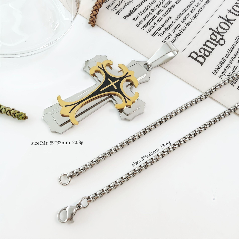 „Amazon AliExpress“ karštas išpardavimas iš Europos ir Amerikos, naujas madingas vyriškas titano plieno plokščio pjūvio karoliai iš nerūdijančio plieno, aliejaus lašėjimo kryželio formos pakabukas