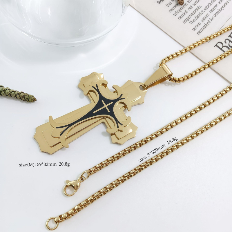 „Amazon AliExpress“ karštas išpardavimas iš Europos ir Amerikos, naujas madingas vyriškas titano plieno plokščio pjūvio karoliai iš nerūdijančio plieno, aliejaus lašėjimo kryželio formos pakabukas