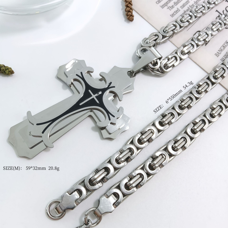 „Amazon AliExpress“ karštas išpardavimas iš Europos ir Amerikos, naujas madingas vyriškas titano plieno plokščio pjūvio karoliai iš nerūdijančio plieno, aliejaus lašėjimo kryželio formos pakabukas