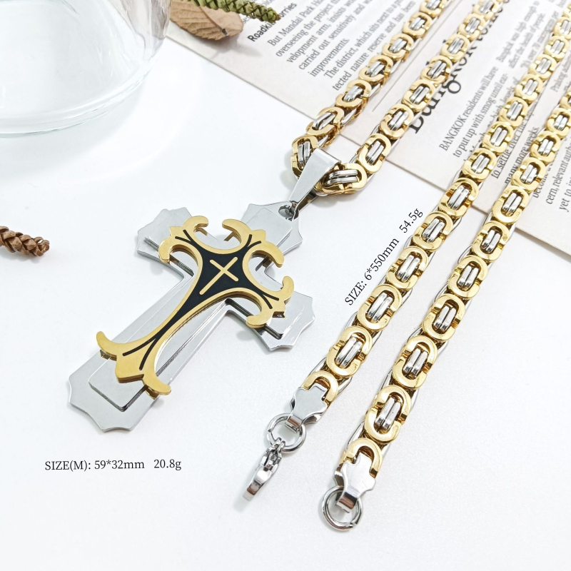 „Amazon AliExpress“ karštas išpardavimas iš Europos ir Amerikos, naujas madingas vyriškas titano plieno plokščio pjūvio karoliai iš nerūdijančio plieno, aliejaus lašėjimo kryželio formos pakabukas