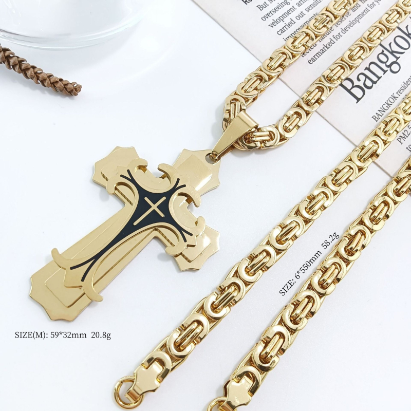 „Amazon AliExpress“ karštas išpardavimas iš Europos ir Amerikos, naujas madingas vyriškas titano plieno plokščio pjūvio karoliai iš nerūdijančio plieno, aliejaus lašėjimo kryželio formos pakabukas