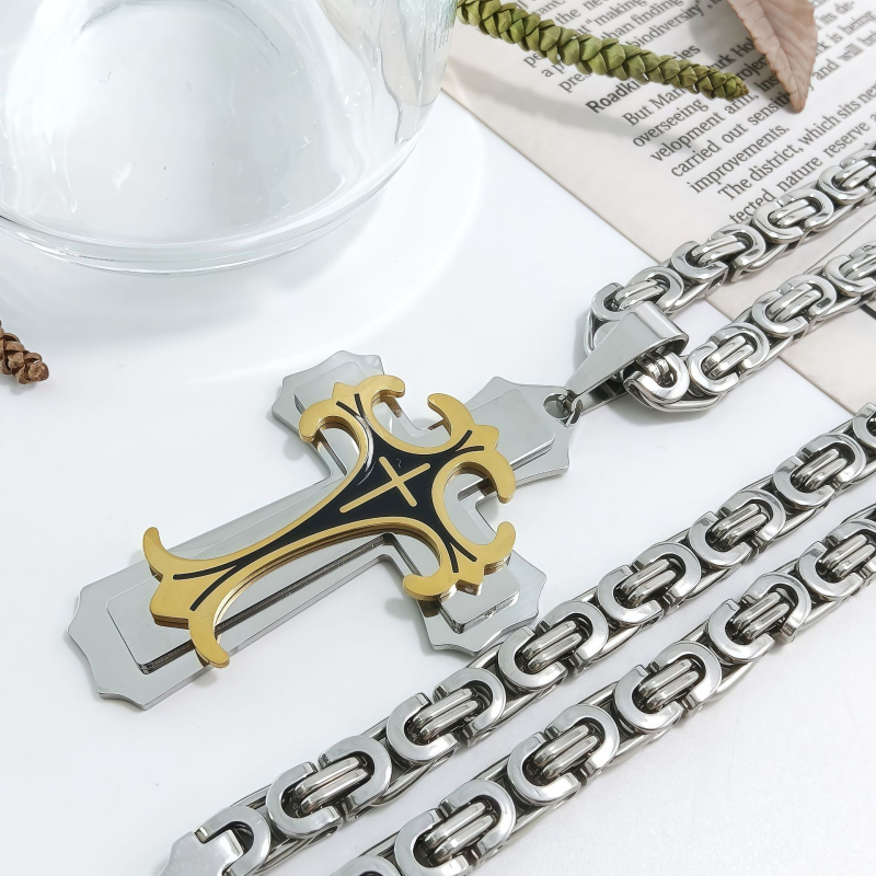 „Amazon AliExpress“ karštas išpardavimas iš Europos ir Amerikos, naujas madingas vyriškas titano plieno plokščio pjūvio karoliai iš nerūdijančio plieno, aliejaus lašėjimo kryželio formos pakabukas