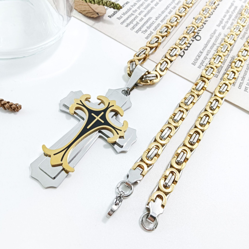 „Amazon AliExpress“ karštas išpardavimas iš Europos ir Amerikos, naujas madingas vyriškas titano plieno plokščio pjūvio karoliai iš nerūdijančio plieno, aliejaus lašėjimo kryželio formos pakabukas