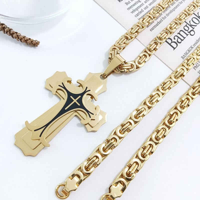 „Amazon AliExpress“ karštas išpardavimas iš Europos ir Amerikos, naujas madingas vyriškas titano plieno plokščio pjūvio karoliai iš nerūdijančio plieno, aliejaus lašėjimo kryželio formos pakabukas