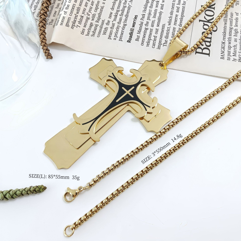 „Amazon AliExpress“ karštas išpardavimas iš Europos ir Amerikos, naujas madingas vyriškas titano plieno plokščio pjūvio karoliai iš nerūdijančio plieno, aliejaus lašėjimo kryželio formos pakabukas