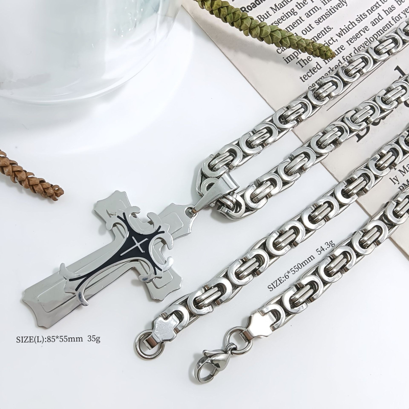 „Amazon AliExpress“ karštas išpardavimas iš Europos ir Amerikos, naujas madingas vyriškas titano plieno plokščio pjūvio karoliai iš nerūdijančio plieno, aliejaus lašėjimo kryželio formos pakabukas