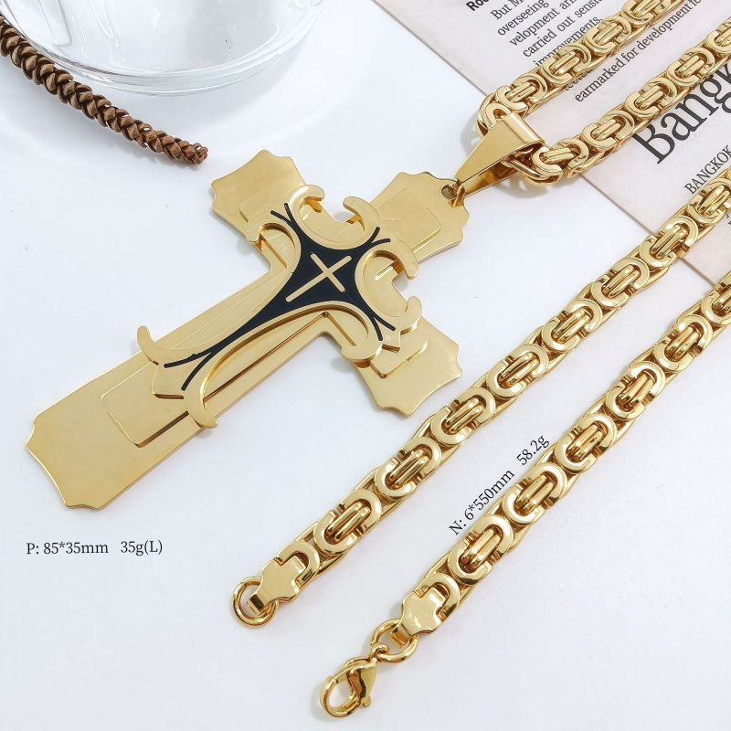 „Amazon AliExpress“ karštas išpardavimas iš Europos ir Amerikos, naujas madingas vyriškas titano plieno plokščio pjūvio karoliai iš nerūdijančio plieno, aliejaus lašėjimo kryželio formos pakabukas