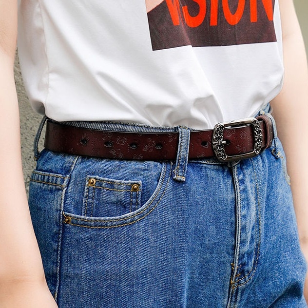Női öv, új, koreai stílusú, marhabőr öv, vintage tűs csattal, divatos, mindenhez illő, hétköznapi, dekoratív farmeröv