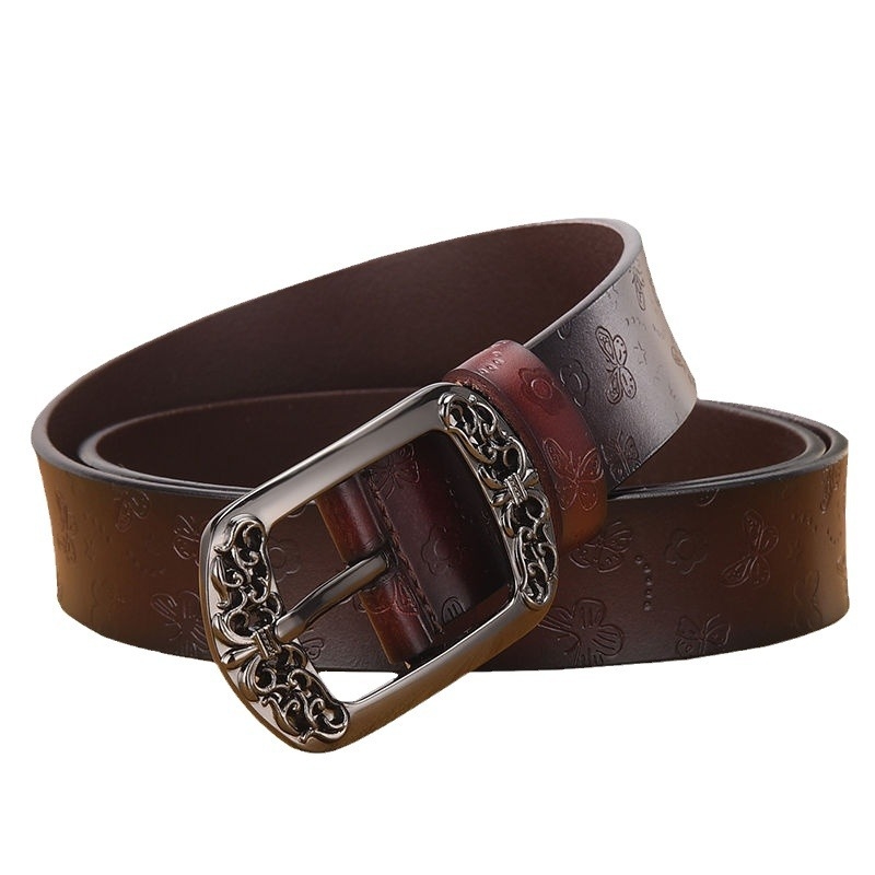 Női öv, új, koreai stílusú, marhabőr öv, vintage tűs csattal, divatos, mindenhez illő, hétköznapi, dekoratív farmeröv