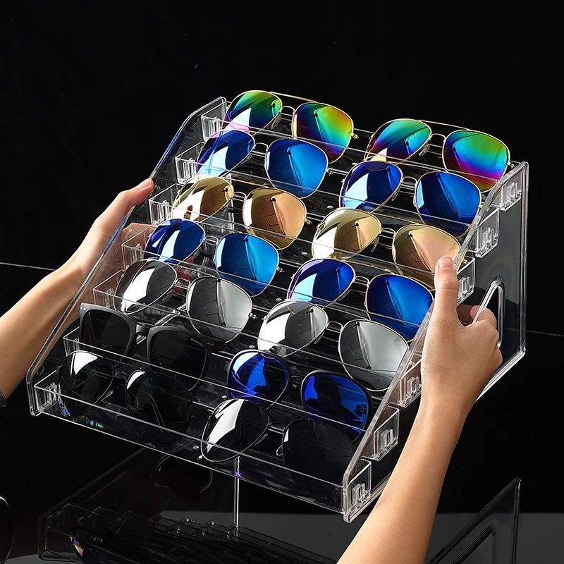 Akinių nuo saulės demonstravimo lentynėlė, daugiasluoksnė kopėčių laikymo lentynėlė, akinių nuo saulės demonstravimo lentynėlė, skaidri akrilo akinių laikymo dėžė
