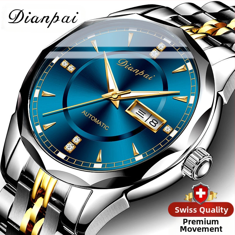 Dianpai mehaaniline käekell, täisautomaatne, kahe kalendriga, helendav veekindel meeste käekell