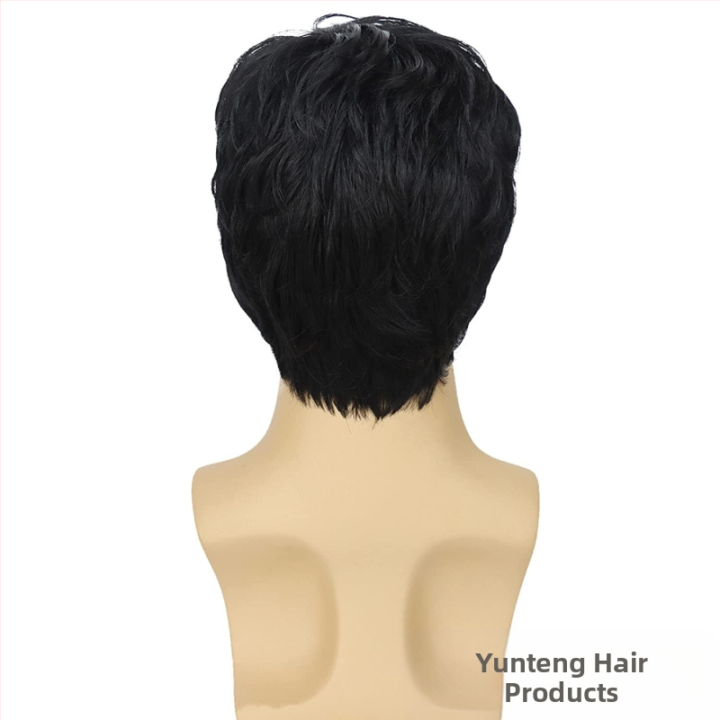 Европейска и американска трансгранична мъжка перука с кос бретон, къса, от химически влакна, копринена шапка с висока температура