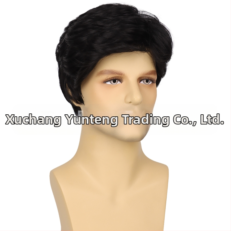 Euroopa ja Ameerika piiriülene meeste parukas kaldus tukkidega, lühike keemilisest kiust kõrge temperatuuriga siidist peakate, meeste parukas