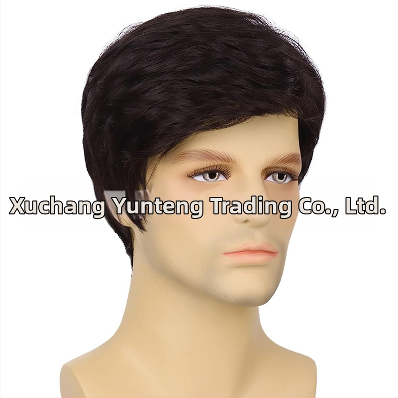 Euroopa ja Ameerika piiriülene meeste parukas kaldus tukkidega, lühike keemilisest kiust kõrge temperatuuriga siidist peakate, meeste parukas