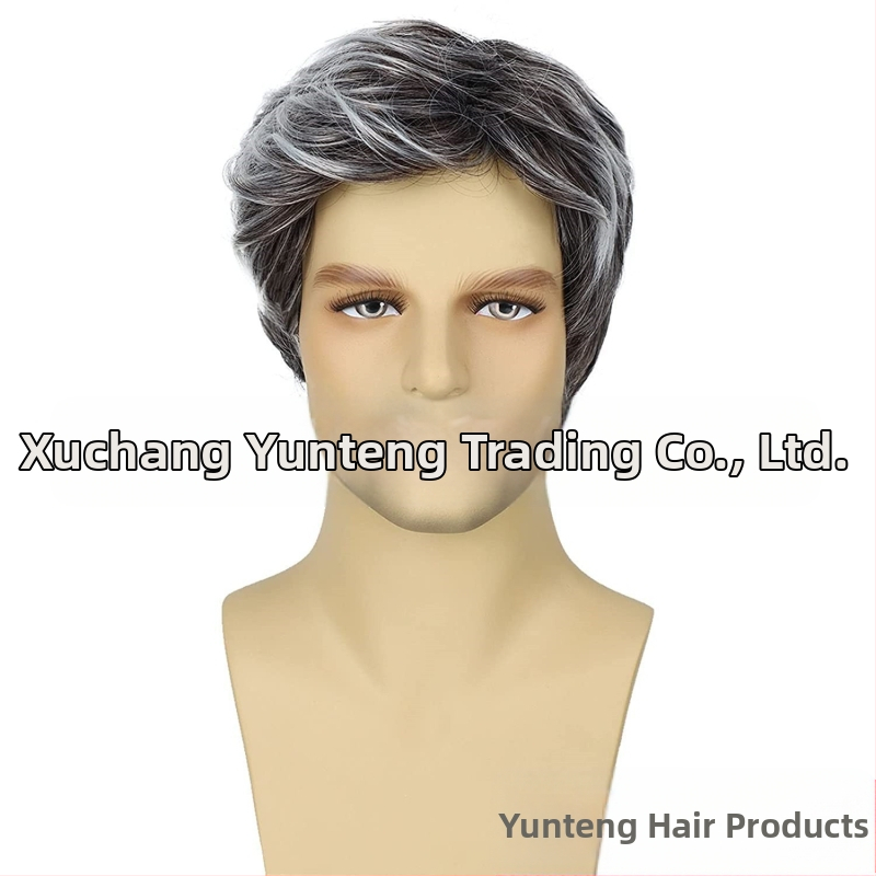 Euroopa ja Ameerika piiriülene meeste parukas kaldus tukkidega, lühike keemilisest kiust kõrge temperatuuriga siidist peakate, meeste parukas