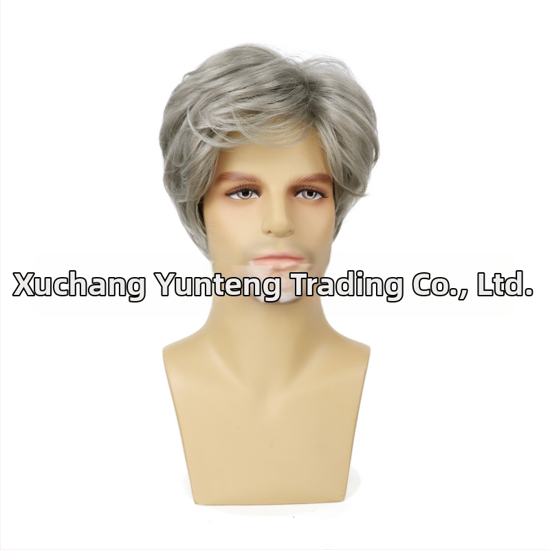 Euroopa ja Ameerika piiriülene meeste parukas kaldus tukkidega, lühike keemilisest kiust kõrge temperatuuriga siidist peakate, meeste parukas