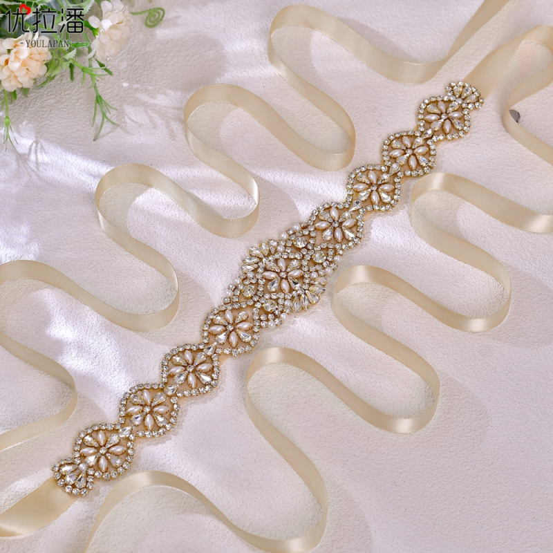 „Youlapan S161“ auksinė europietiška ir amerikietiška vestuvinė suknelė su karoliukais ir cirkoniais, prabangiu juosmens diržu su išskirtiniais deimantais