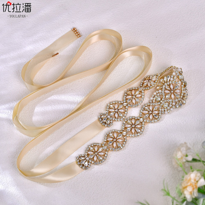 „Youlapan S161“ auksinė europietiška ir amerikietiška vestuvinė suknelė su karoliukais ir cirkoniais, prabangiu juosmens diržu su išskirtiniais deimantais