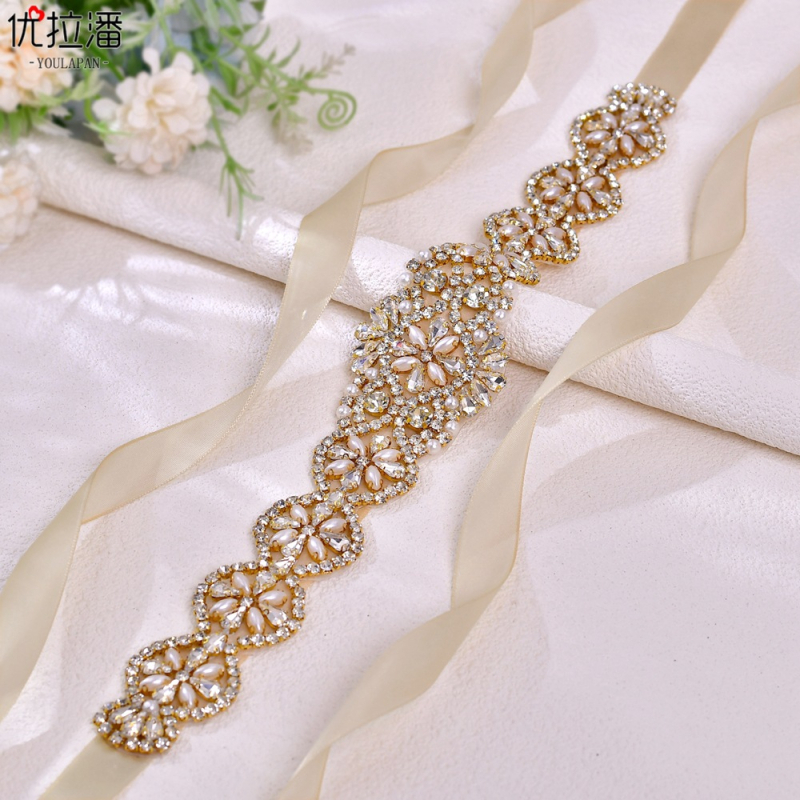 „Youlapan S161“ auksinė europietiška ir amerikietiška vestuvinė suknelė su karoliukais ir cirkoniais, prabangiu juosmens diržu su išskirtiniais deimantais