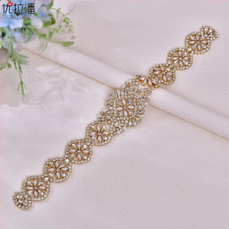 „Youlapan S161“ auksinė europietiška ir amerikietiška vestuvinė suknelė su karoliukais ir cirkoniais, prabangiu juosmens diržu su išskirtiniais deimantais