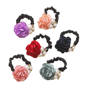 Pietų Korėjos saldžiosios rožės žiedo formos elastinė plaukų juosta su apvalia galvute, paprasta didelių perlų plaukų juosta moterims