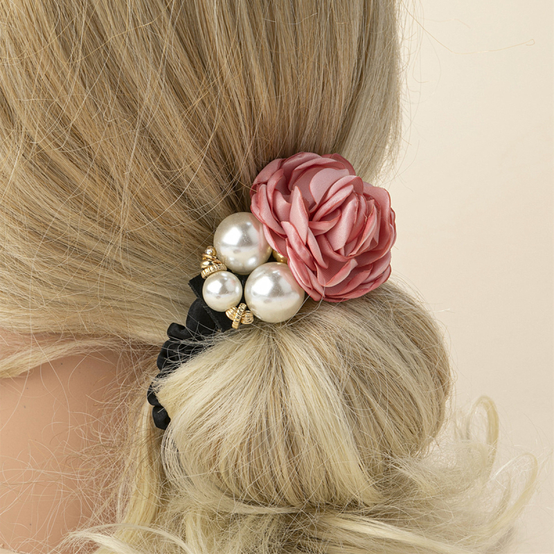 Pietų Korėjos saldžiosios rožės žiedo formos elastinė plaukų juosta su apvalia galvute, paprasta didelių perlų plaukų juosta moterims