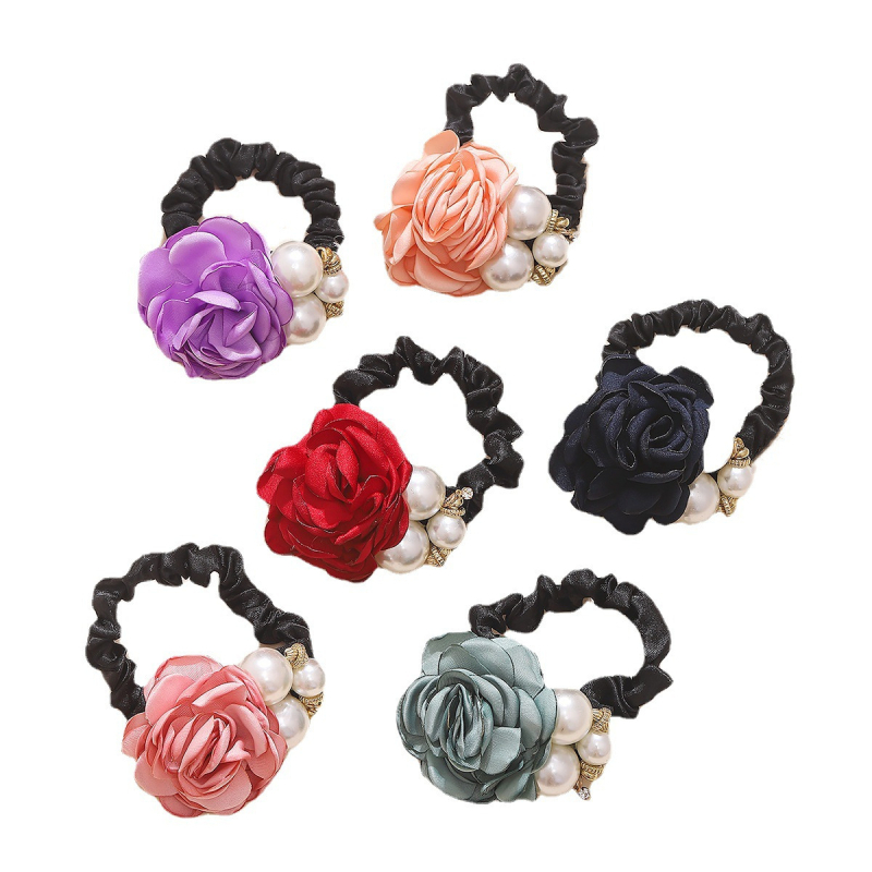 Pietų Korėjos saldžiosios rožės žiedo formos elastinė plaukų juosta su apvalia galvute, paprasta didelių perlų plaukų juosta moterims