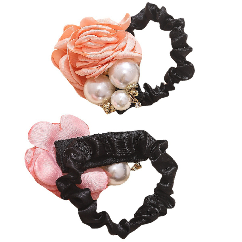 Pietų Korėjos saldžiosios rožės žiedo formos elastinė plaukų juosta su apvalia galvute, paprasta didelių perlų plaukų juosta moterims