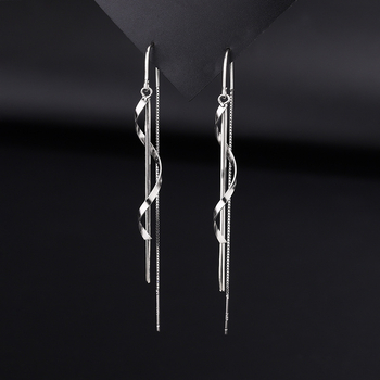 Сребърни обеци S925 с S-образна вълнообразна пискюл, дълги, леки луксозни, висококачествени, нишови, трансгранични, горещи обеци