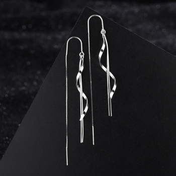Сребърни обеци S925 с S-образна вълнообразна пискюл, дълги, леки луксозни, висококачествени, нишови, трансгранични, горещи обеци