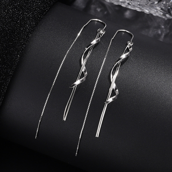 Сребърни обеци S925 с S-образна вълнообразна пискюл, дълги, леки луксозни, висококачествени, нишови, трансгранични, горещи обеци