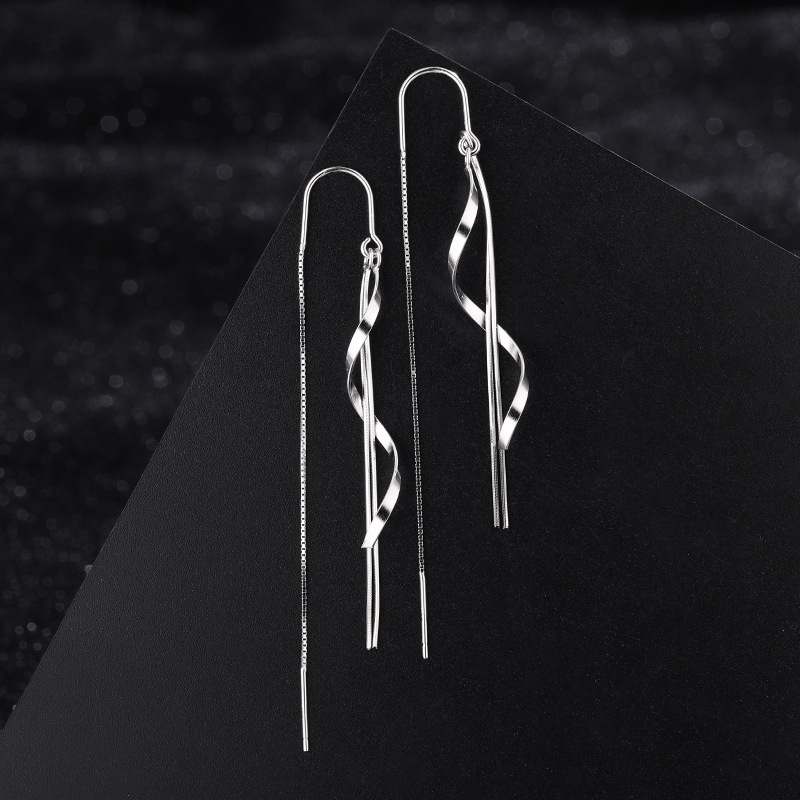 Сребърни обеци S925 с S-образна вълнообразна пискюл, дълги, леки луксозни, висококачествени, нишови, трансгранични, горещи обеци
