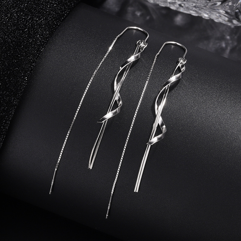 Сребърни обеци S925 с S-образна вълнообразна пискюл, дълги, леки луксозни, висококачествени, нишови, трансгранични, горещи обеци